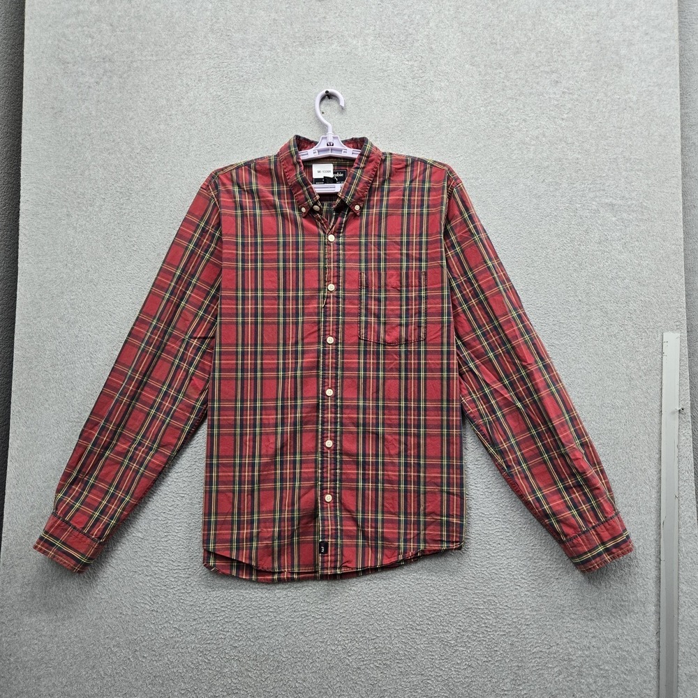 Abercrombie & Fitch Men Button Up Shirt L‎ Red Plaid Muscle Fit Slim